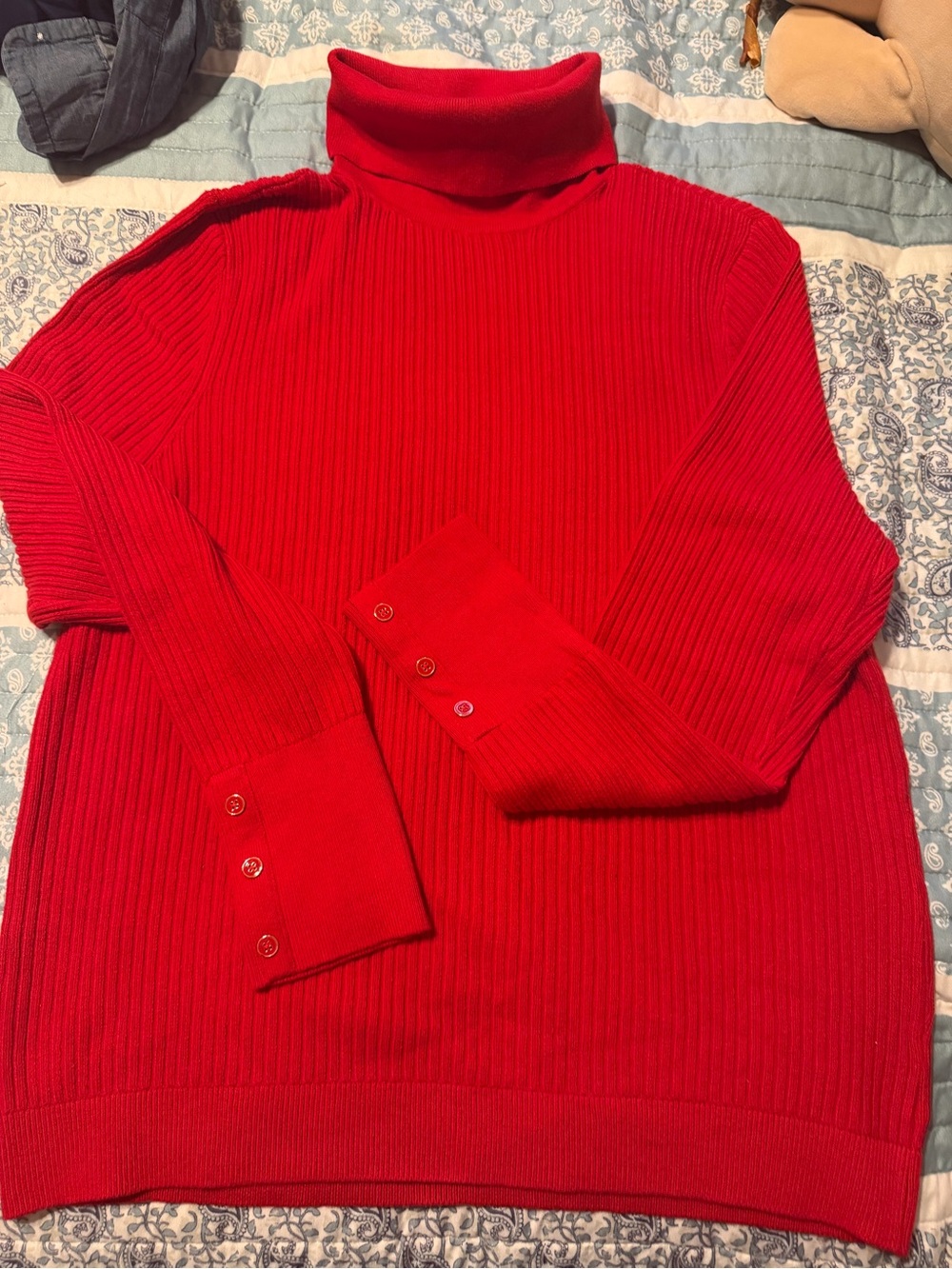 Talbots Red Ribbed Turtleneck Sweater with Button Cuffs